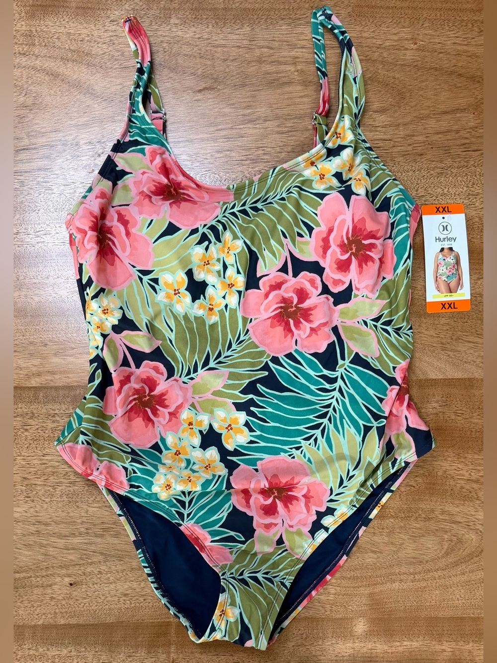 Hurley Girls Teal Floral One-Piece Swimsuit with Pink Flowers